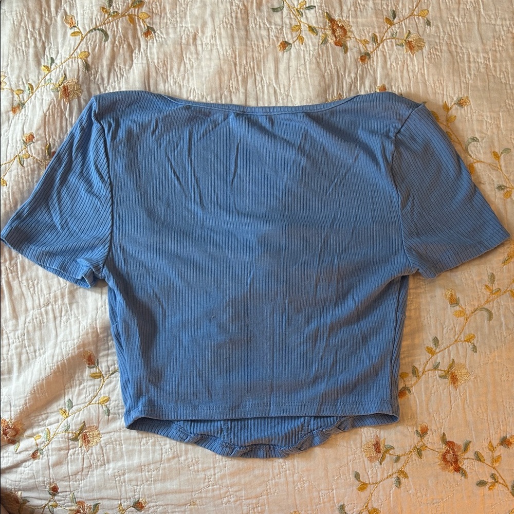 SHEIN Blue Ribbed Blouse - Picture 4 of 4
